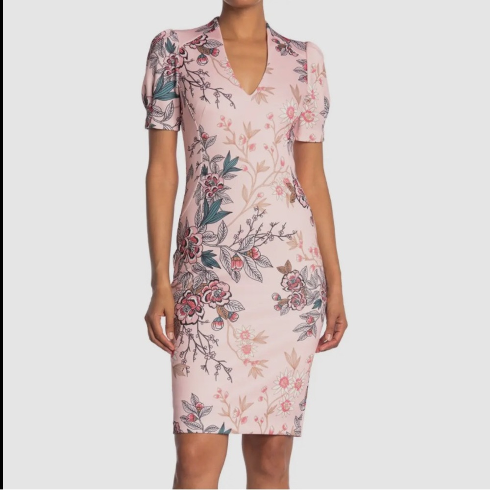 Vince Camuto Pink Floral Midi Dress
